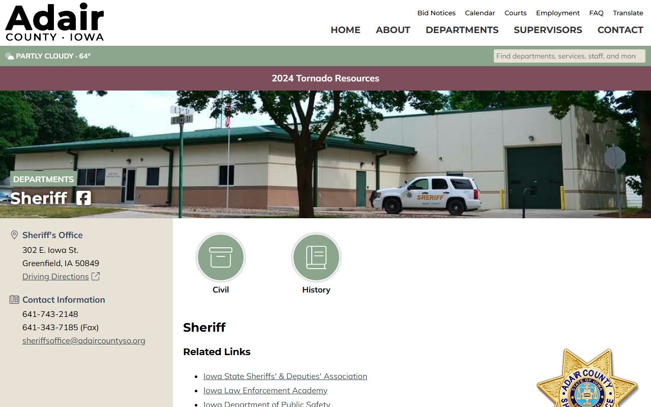 Adair County inmate population sheriff office contact page